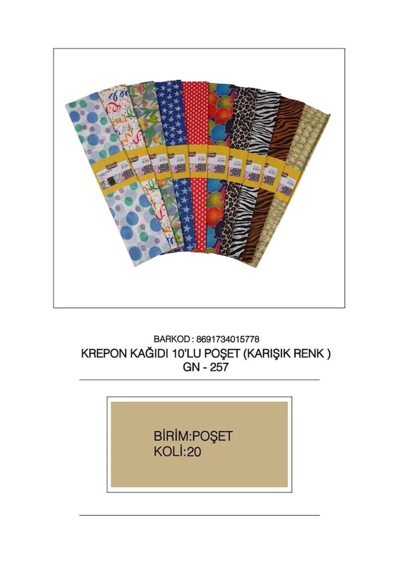 GİNZA KREPON KAĞIDI 50x2 KARIŞIK 10 LU GN-228