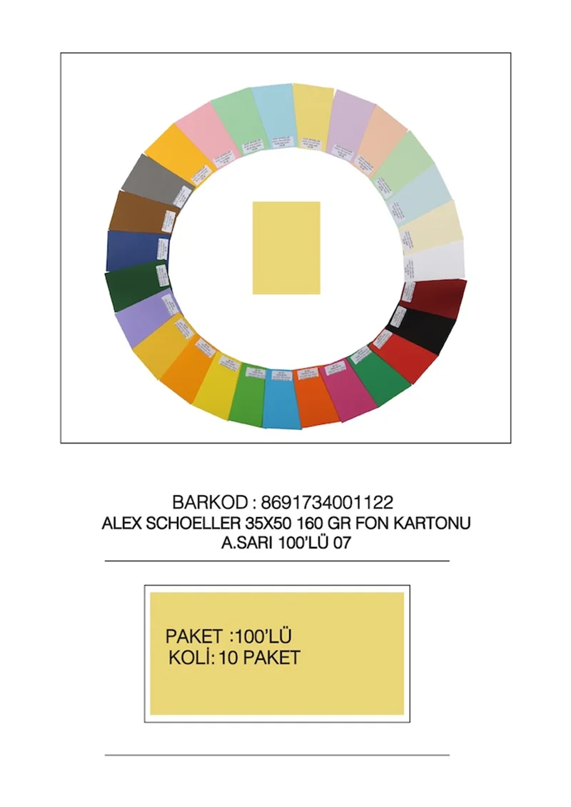ALEX FON KARTONU 160GR 35X50 AÇIK SARI 100 LÜ 07