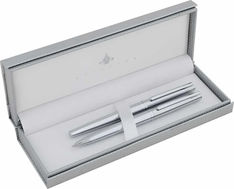 STEELPEN DOLMA KALEM+TÜKENMEZ KALEM SET SLIM SERİSİ  KROM 8132