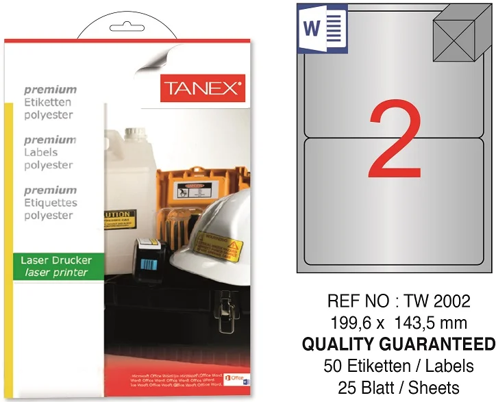 TW-2002 199,6x143,5 mm SILVER LASER ETİKET 25 AD.