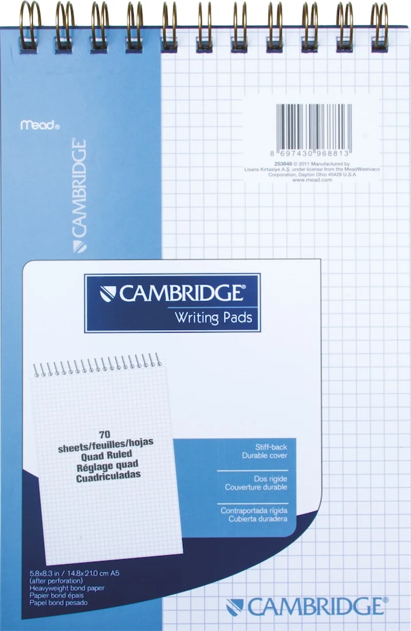 MEAD BLOKNOT CAMBRIDGE SPİRALLİ KARTON KAPAK A5 BEYAZ 70 YP KARELİ M-253848