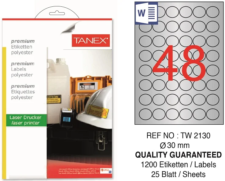 TW-2130 30 mm SILVER LASER ETİKET 25 AD.