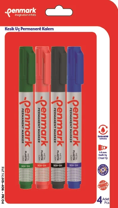 PENMARK PERMANENT MARKÖR KESİK UÇ 4 LÜ BLS. HS-406-PK-04