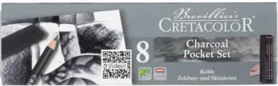 CRETACOLOR CHACOAL DRAWİNG SET KÖMÜR ÇİZİM SETİ 8 PARÇA METAL KUTU 46008