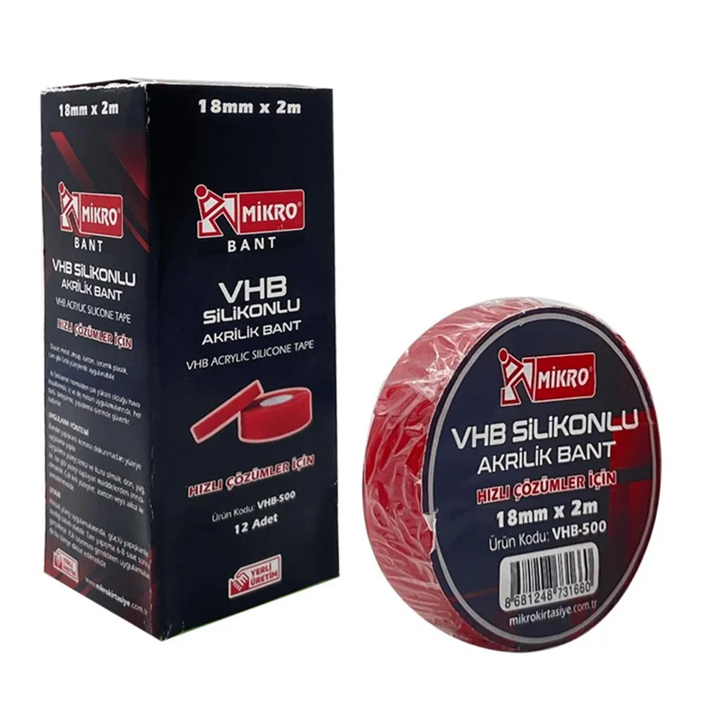 MİKRO BANT AKRİLİK 18 MM x 2 MT 12 Lİ KUTU VHB500
