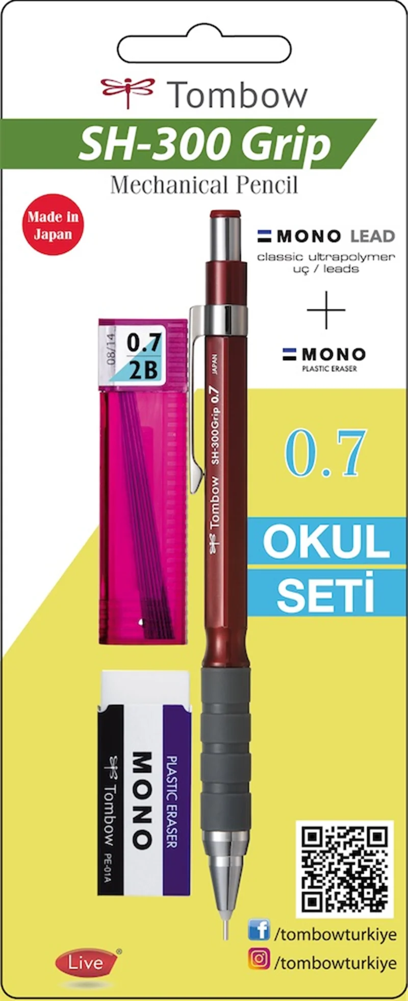 TOMBOW VERSATİL KALEM SH-300 GRIP OKUL SETİ 0.7 BORDO BLS. T-SH-GR31 R7.S1