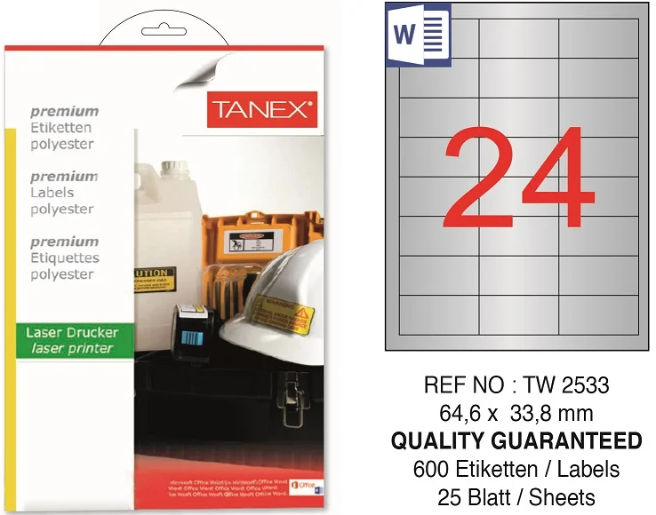 TW-2533 64,6x33,8 mm SILVER LASER ETİKET 25 AD.