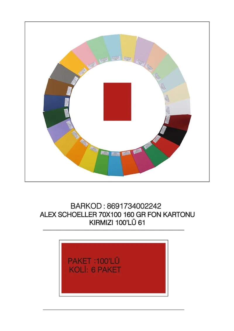 ALEX FON KARTONU 160GR 70X100 KIRMIZI 100 LÜ 61