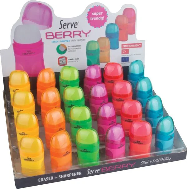 SERVE SİLGİLİ KALEMTIRAŞ BERRY STAND 24 LÜ PET SV-BERRY24DP