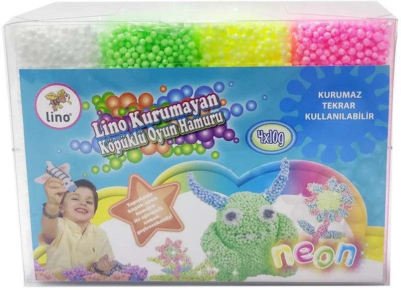LİNO OYUN HAMURU KÖPÜKLÜ KURUMAYAN 10g PVC KUTU 4 LÜ 152014