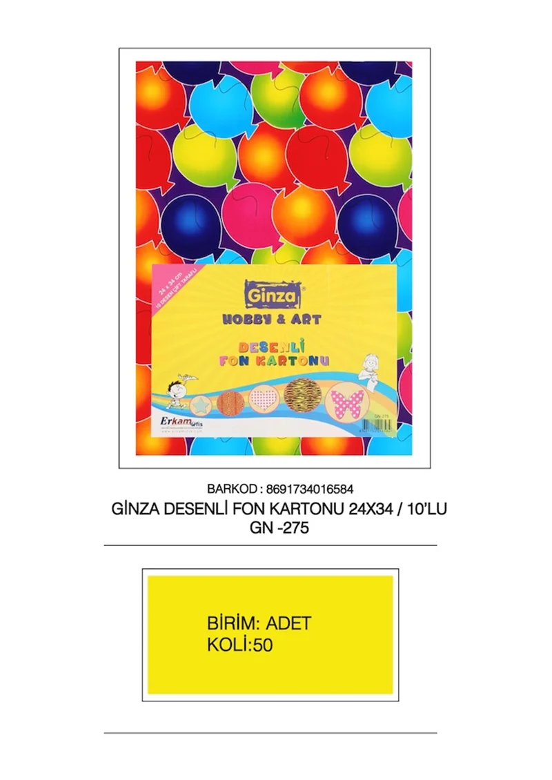 GİNZA FON KARTONU 24x34 DESENLİ 10 LU GN-275