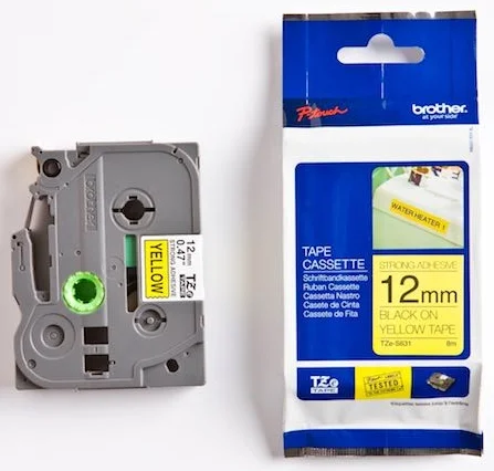 BROTHER PTOUCH ETİKET 12MM SARI-SİYAH 12TZS631