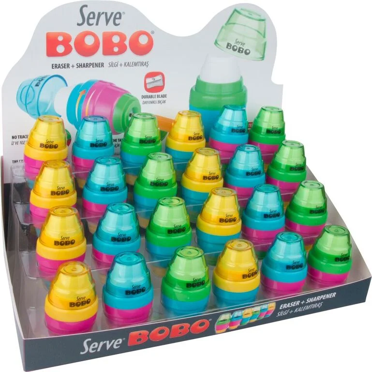 SERVE SİLGİLİ KALEMTIRAŞ BOBO STAND 24 LÜ PET SV-BOBO24DP