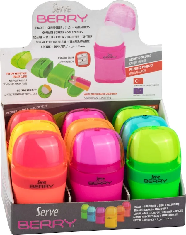 SERVE SİLGİLİ KALEMTIRAŞ BERRY SET 9 LU KARIŞIK RENK SV-BERRY9KTKR