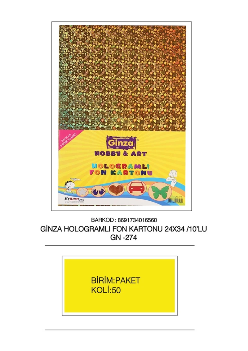 GİNZA FON KARTONU 24x34 HOLOGRAMLI 10 LU GN-274