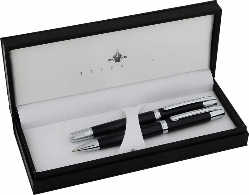 STEELPEN DOLMA KALEM+TÜKENMEZ KALEM SET SERRA SERİSİ SİYAH 800-1