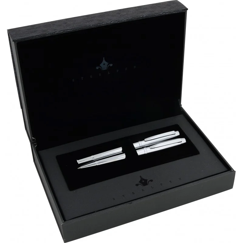 STEELPEN DOLMA KALEM+TÜKENMEZ KALEM SET WORLD SERİSİ PARLAK KROM 2715