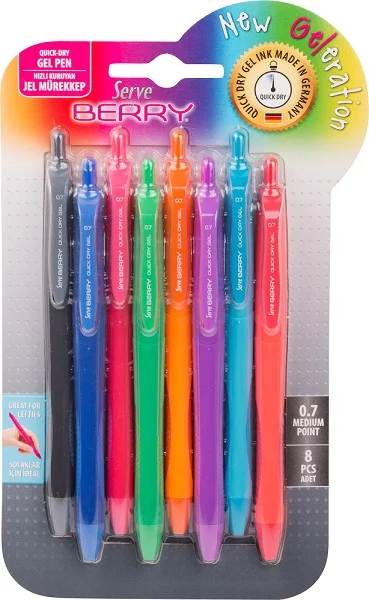 SERVE JEL KALEM BERRY 0.7 SET 8 Lİ KARMA BLS. SV-BRGEL07B8KRA