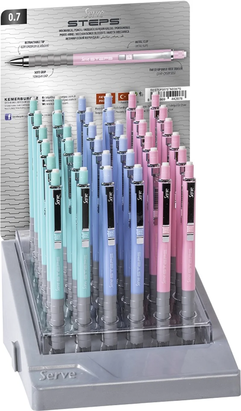 SERVE VERSATİL KALEM STEPS 0.7 STAND 36 LI PASTEL RENKLER SV-STEPS07STND36PS