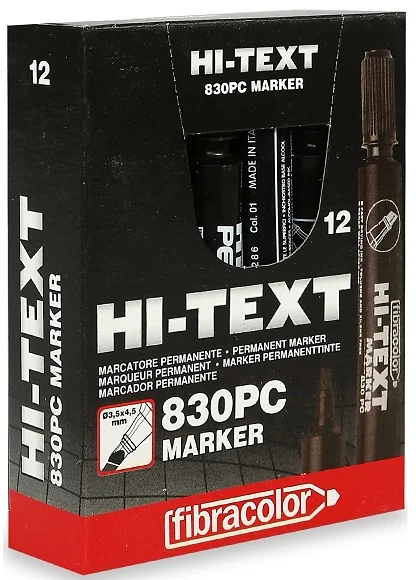 HB HI-TEXT PERMANENT MARKER KESİK UÇLU SİYAH 830PC 12  Lİ