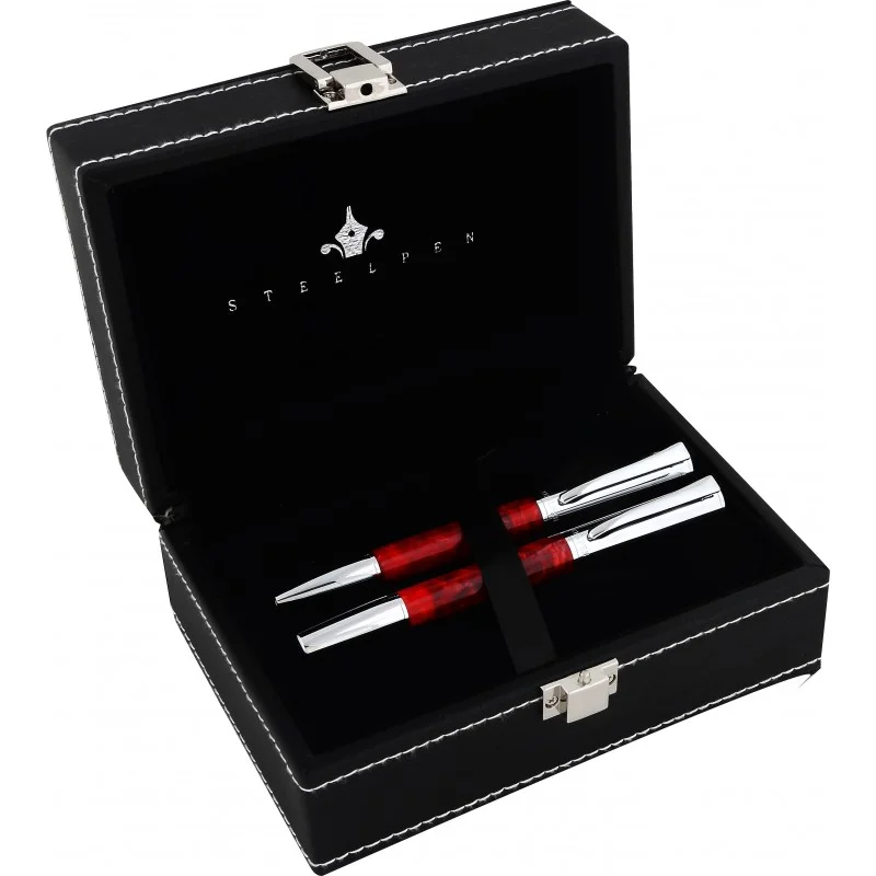 STEELPEN DOLMA KALEM+TÜKENMEZ KALEM SET ELITE SERİSİ BORDO 5062