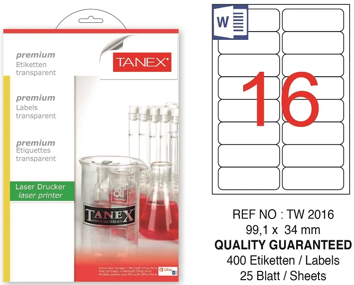 TW-2016 99,1x34 mm ŞEFFAF LASER ETİKET 25 AD.