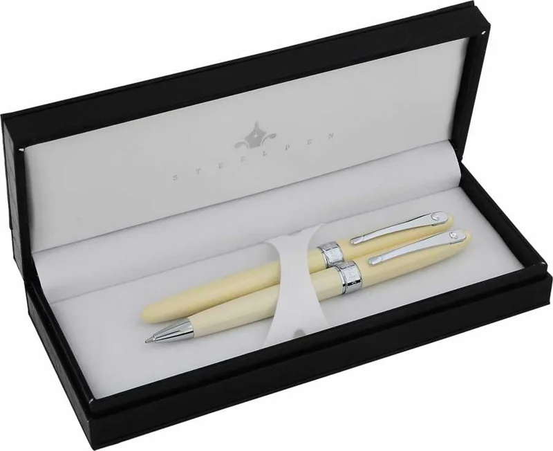 STEELPEN DOLMA KALEM+TÜKENMEZ KALEM SET TRUVA SERİSİ BEYAZ TAŞLI 2002