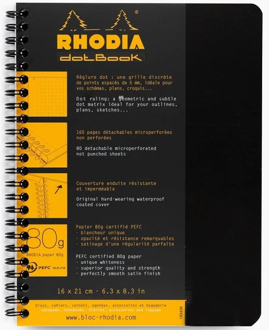 RHODIA DEFTER BASIC SPİRALLİ A5+ 80 GR 80 YP DOT SİYAH RD193439