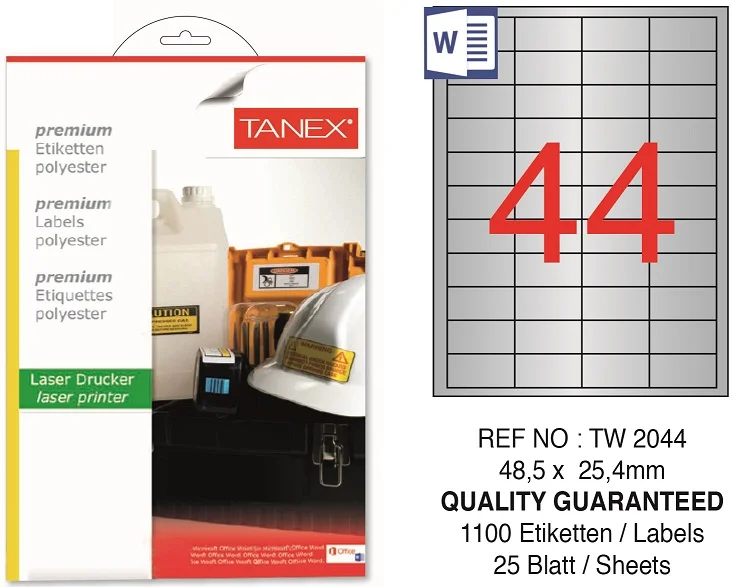 TW-2044 48,5x25,4 mm SILVER LASER ETİKET 25 AD.