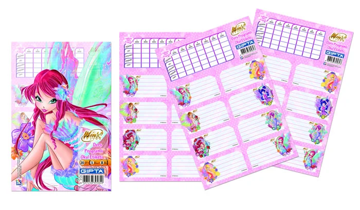 GIPTA OKUL ETİKETİ WINX DERS PROGRAMLI 16x24 3 YP. 3130