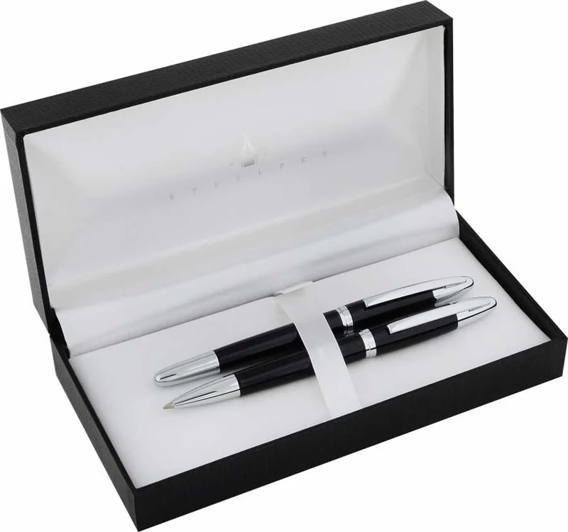 STEELPEN DOLMA KALEM+TÜKENMEZ KALEM SET VENÜS SERİSİ SİYAH KROM 171