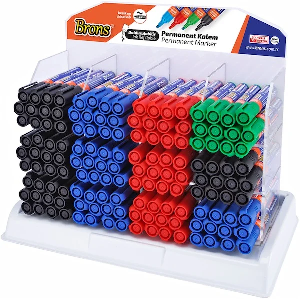 BRONS PERMANENT MARKER KESİK UÇ 480 Lİ STAND BR-9710