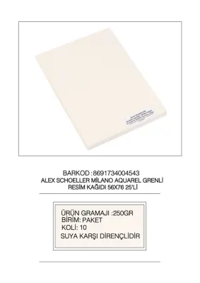 ALEX RESİM KAĞIDI 56x76 GRENLİ MİLANO 250GR 25 Lİ 250.00