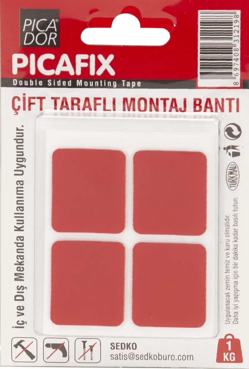 PICADOR ÇİFT TARAFLI MONTAJ BANDI KARE KIRMIZI VHB KC004