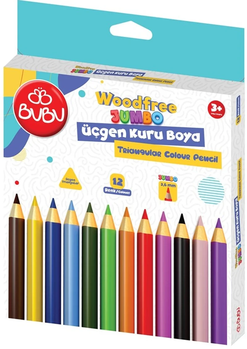 BU-BU WOODFREE JUMBO ÜÇGEN KURU BOYA 12 RENK BUBU-KUR002