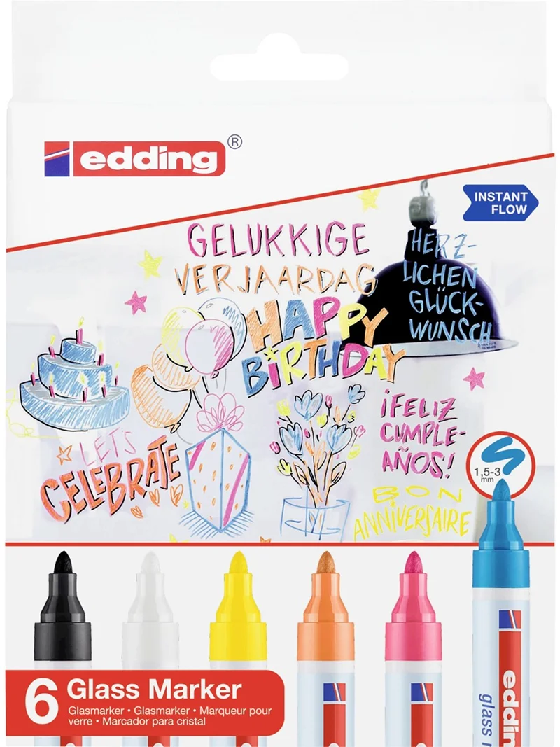 EDDING CAM YAZI TAHTASI KALEMİ E-95 6 LI SET