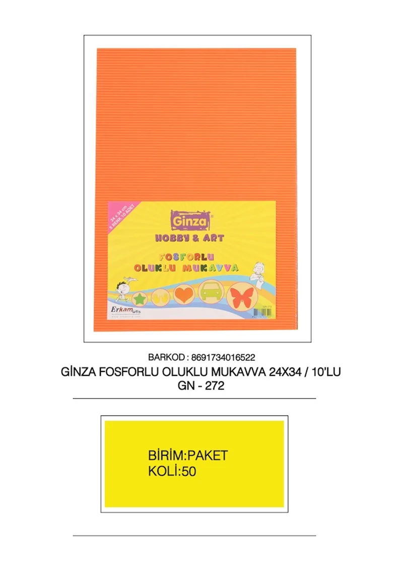 GİNZA OLUKLU MUKAVVA 24x34 FOSFORLU 10 LU GN-272