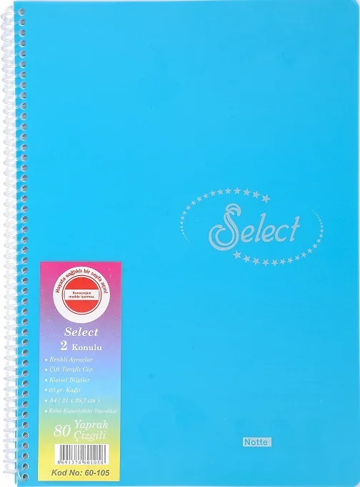 NOTTE DEFTER A4 SELECT 4 KONULU SPR. PP 120YP.ÇİZ. 60-386