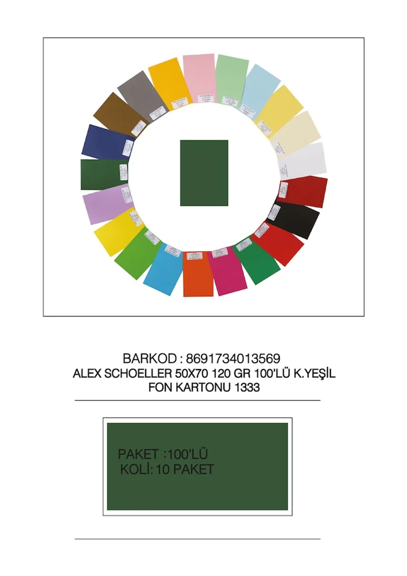 ALEX FON KARTONU 120GR 50X70 K.YEŞİL 100 LÜ 33