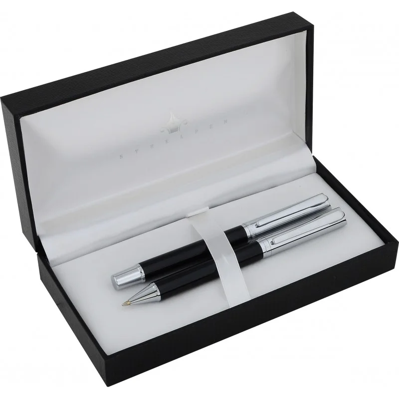 STEELPEN DOLMA KALEM+TÜKENMEZ KALEM SET ELITE SERİSİ PLUS KROM SİYAH 5083