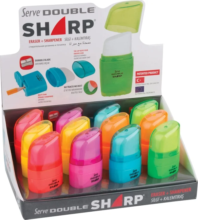 SERVE SİLGİLİ KALEMTIRAŞ DOUBLE SHARP STAND 12 Lİ KARTON SV-SHARP12KTFR