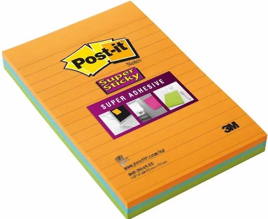 POST-IT YAPIŞKANLI NOT KAĞIDI SUPER STICKY 102x152 45 YP x 3 RENK 4645-3SS 520300444300