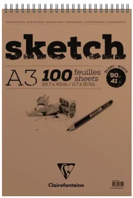 CLAIREFONTAINE ESKİZ BLOK ESQUISSE SKETCH BLANC SPİRALLİ A3 90 GR 50 YP EB96902