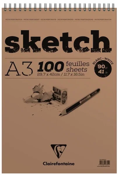 CLAIREFONTAINE ESKİZ BLOK ESQUISSE SKETCH BLANC SPİRALLİ A3 90 GR 50 YP EB96902