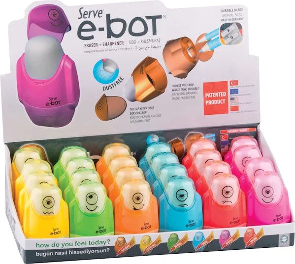 SERVE SİLGİLİ KALEMTIRAŞ E-BOT STAND 24 LU KARTON SV-EBOT24KT