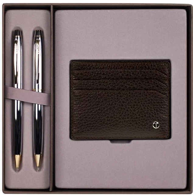 SCRIKSS HEDİYELİK SET DR 213 35 TÜKENMEZ KALEM + VERSATİL KALEM GOLD KROM + K.KARTLIK COMFORT KAHVE