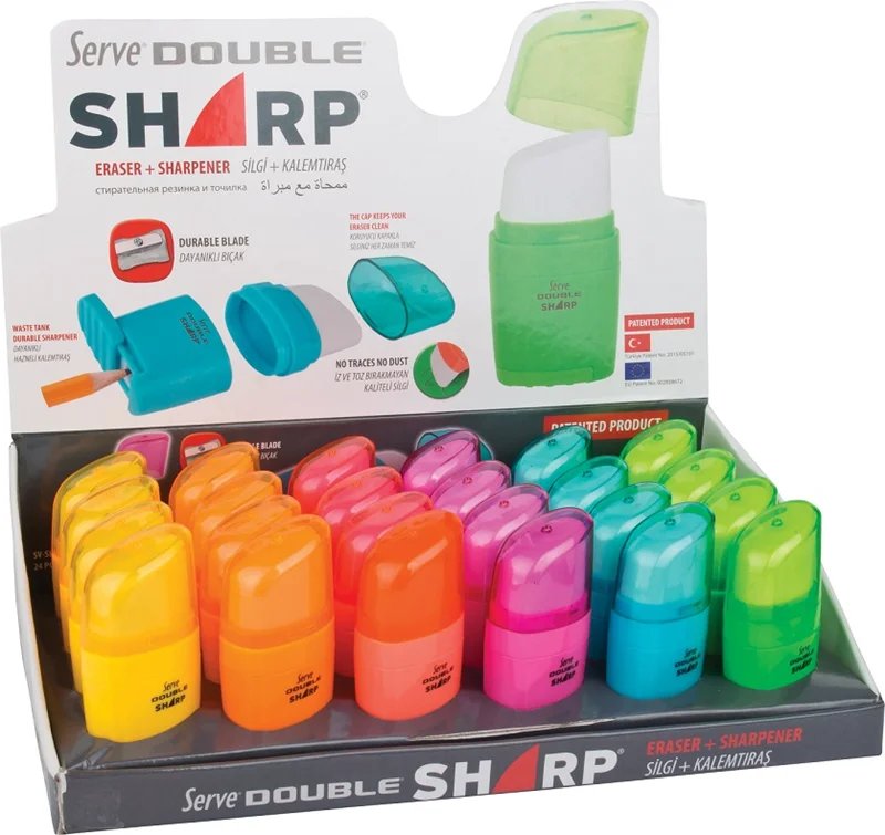 SERVE SİLGİLİ KALEMTIRAŞ DOUBLE SHARP STAND 24 LÜ KARTON SV-SHARP24KTFR