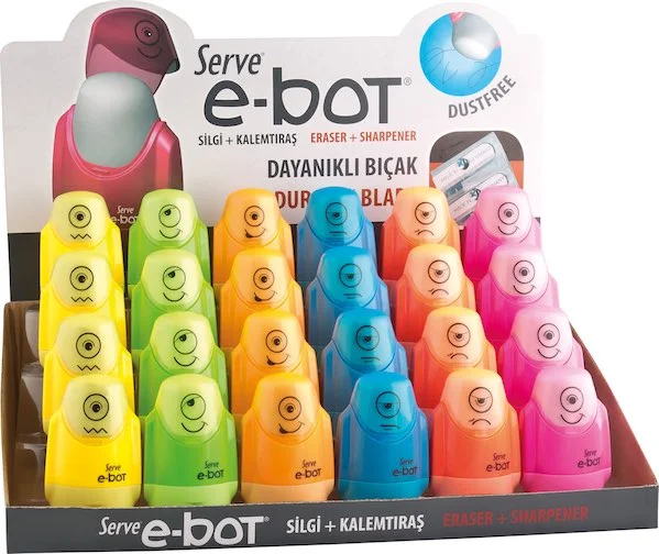 SERVE SİLGİLİ KALEMTIRAŞ E-BOT STAND 24 LU PET SV-EBOT24DP
