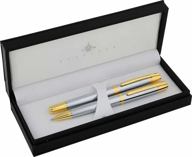 STEELPEN DOLMA KALEM+TÜKENMEZ KALEM SET SERRA SERİSİ KROM 800-4