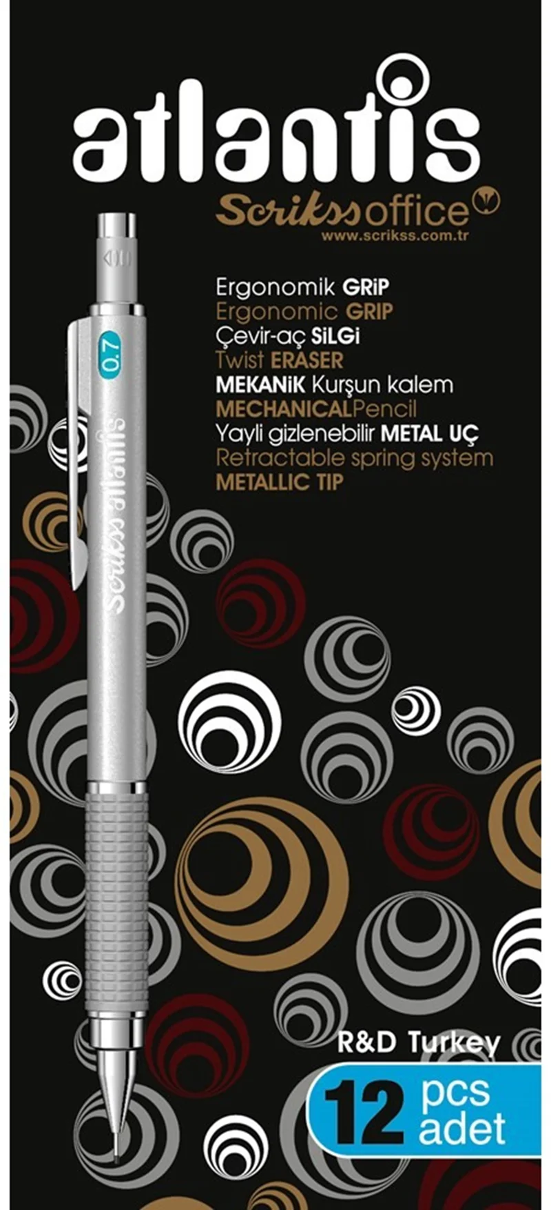 SCRIKSS OFFICE VERSATİL KALEM ATLANTİS 0.7 GÜMÜŞ 12 Lİ KUTU
